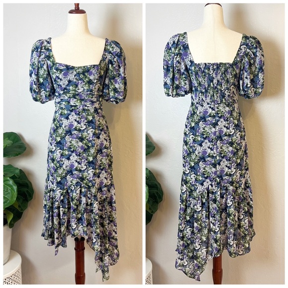 •ASTR• Floral Short Sleeve Asymmetrical Hem Midi Dress - Picture 2 of 13